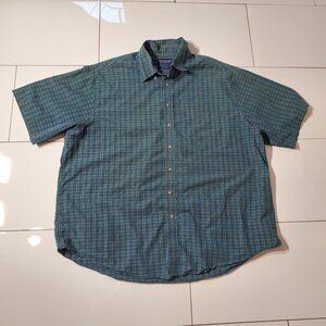 ROUNDTREE & YORKE PLAID SHIRT GREEN SHORT SLEEVE COTTON SIZE 3XLT